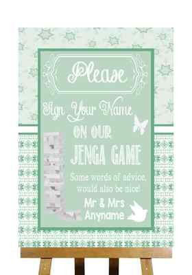 Personalisiertes Hochzeitsschild Winter grün Weihnachten Jenga Spiel Botschaft