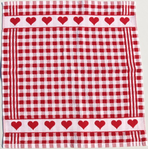 2x towels hearts crash love terry kitchen towels decorative cooking plaid red white - Picture 2 of 3