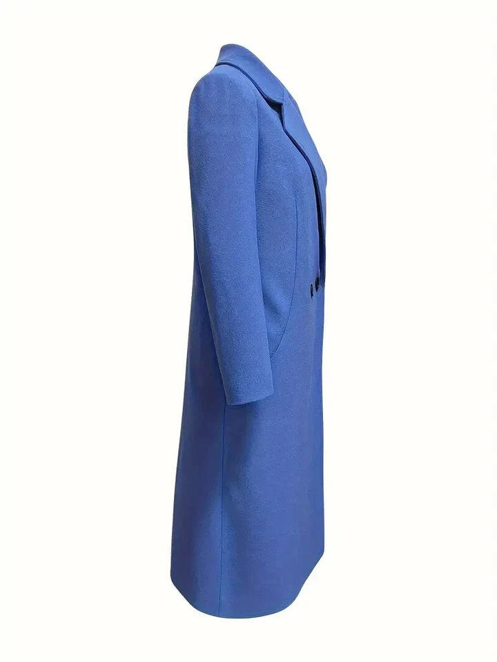Women's Solid Color Overcoat Button Front Lapel Long Coat Size L - Image 3 of 4