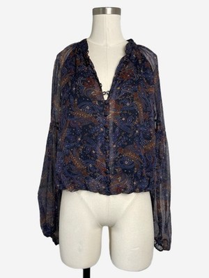 Veronica Beard Jayce Silk cropped blouse paisley sheer button front boho 8