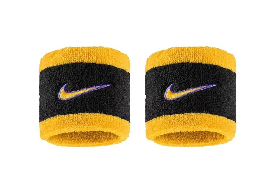 2 Nike Swoosh Bandeaux De Sudation Armband Noir Jaune Neuf Stretch Fit - Photo 2/2