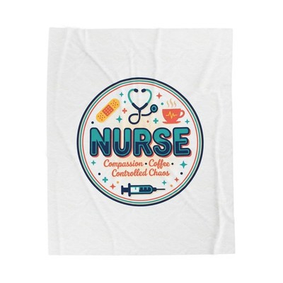 Nurse Badge Velveteen Plush Blanket | stethoscope, syringe, coffee