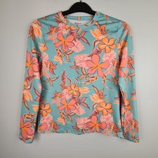 ROXY Women's UPF 50 Sun Protection Rash Guard Floral Long Sleeve Swim Tee Small