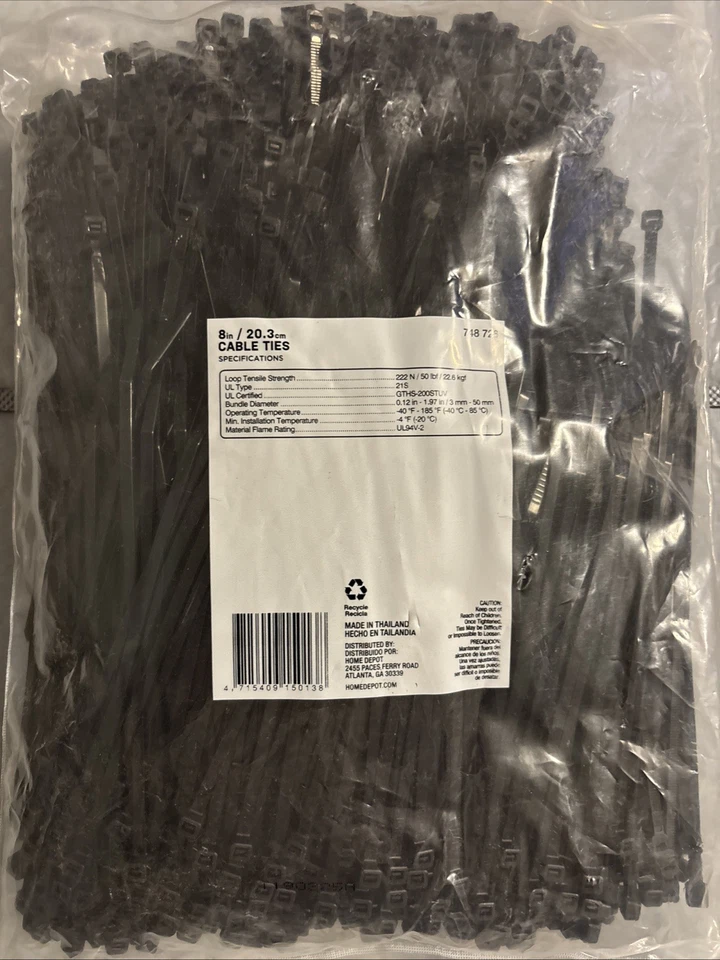 Кабельные стяжки 8 дюймов упаковка 1000 шт. *галстуки на молнии* тип 21S UL (коммерческие электрические) - Изображение 3 из 4