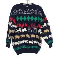 Kotare New Zealand Vintage intarsia sweater wool sheep pig farm animal country