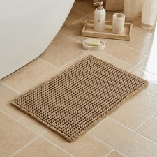 Waffle Bath Mat, Small Boho Bathroom Rugs Non Slip, 16x24 Khaki