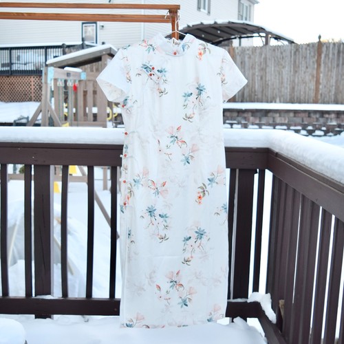 White Orange Flora Qipao Long Dress - Chinese Traditional Cheongsam