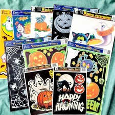 Halloween Window Clings 10 Sheets Glow in the Dark Flourescent Frosted Made USA