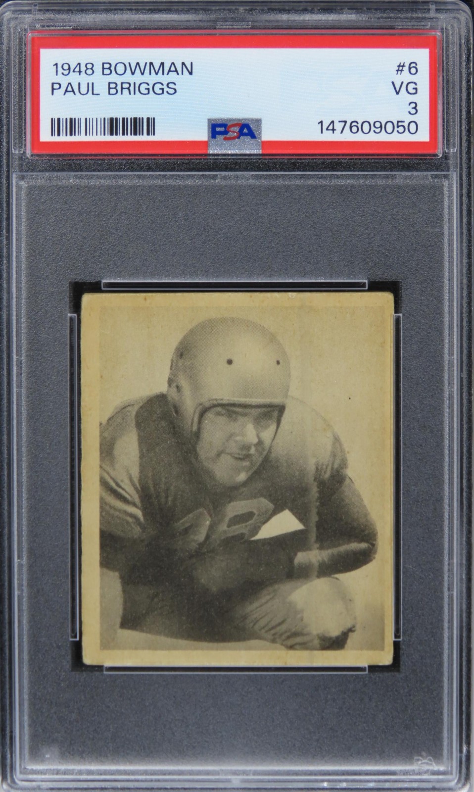Paul Briggs #6 Football Cards 1948 Bowman trading card — raw and PSA graded price guide