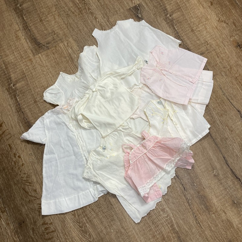 VTG 50s Baby Girls Layette 10-pc Cream Dress Pink Shirt Embroidered Take Me Home