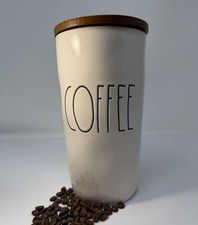 Rae Dunn Coffee Canister Jar  Lid 9" Tall Wood Top Artisan Collection Farmhouse