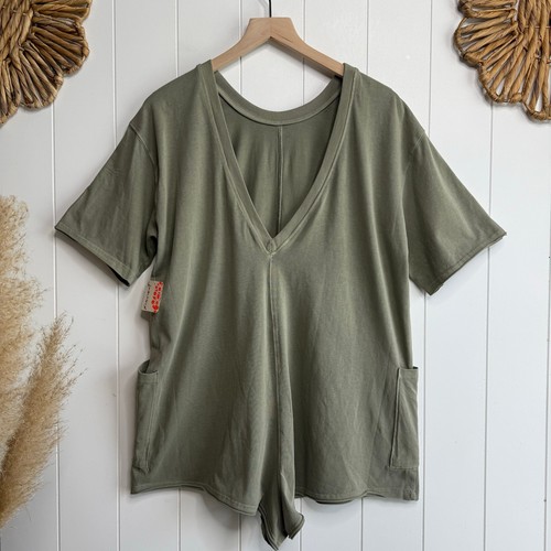 Free People hot shot tee romper one-piece jumpsuit cotton v-neck XS - Picture 4 of 9