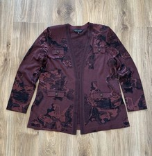 Ming Wang Floral Tailored Jacquard Knit Eyehook Jacket Size Large