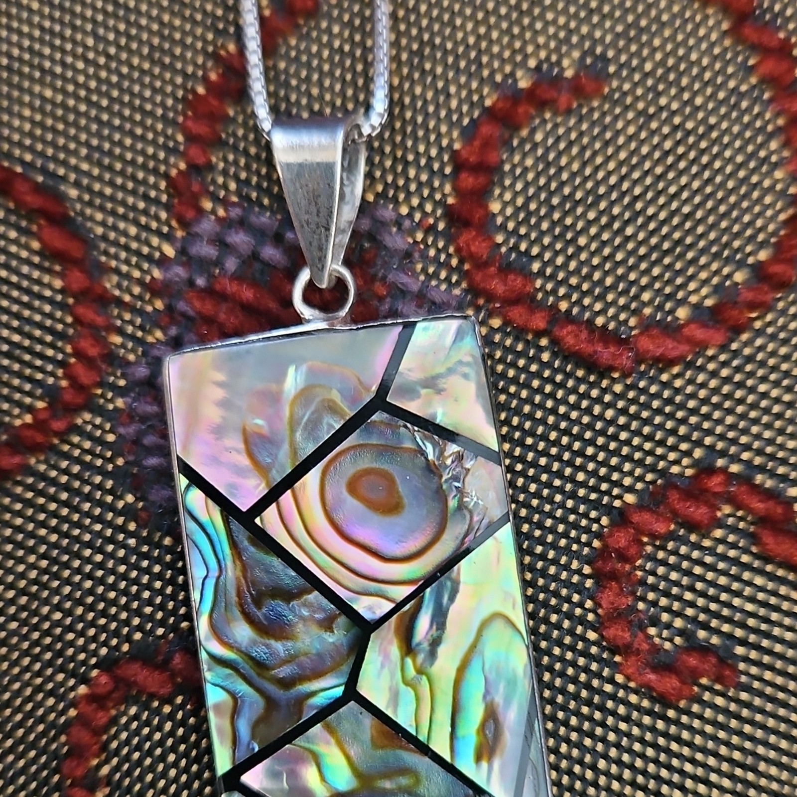 Sterling Silver 925 Abalone Rectangle Pendant Nec… - image 1