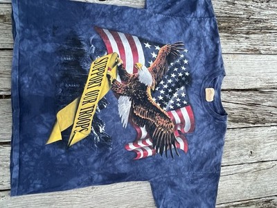 The Mountain Patriotic Bald Eagle American Flag Cotton T-Shirt XL Blue Men's