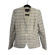 Lafayette 148 New York Cream Black Textured One Button Blazer Women's Size 6