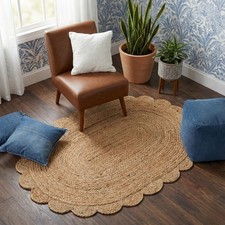 Jute Rug Natural Carpet Mat Oval Farmhouse Jute Rustic Look Braided