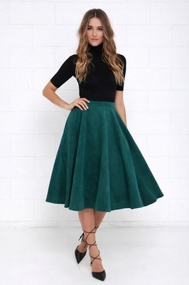 NWT VINTAGE HELL BUNNY Emerald A-Line Flared Corduroy Swing  Wonder Years  Skirt