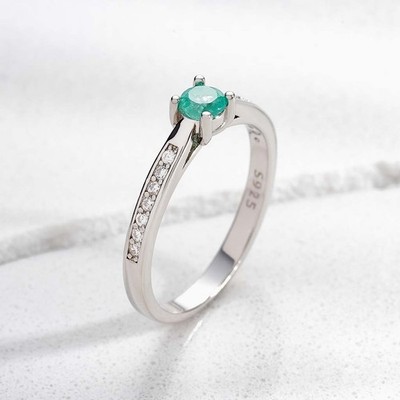 Colombian Emerald Silver Ring Aurora with Zircons-Handmade Colombia +Certificate