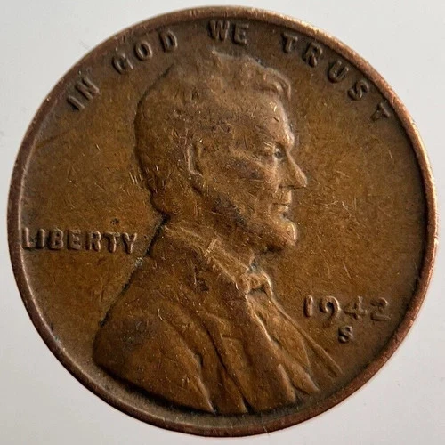 1942-S Wheat Penny Cent Fine or better (F or better) Condition - Single Coin