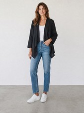 Chico's Black Open Front Drape Linen Blazer Jacket Size 2 US L