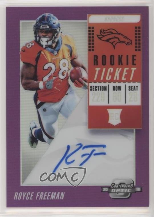 2018 Panini Contenders Optic Purple Prizm 34/99 Royce Freeman Rookie Auto RC 8k4