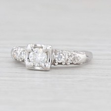 Vintage 0.47ctw Round Diamond Engagement Ring 14k White Gold Size 6.75