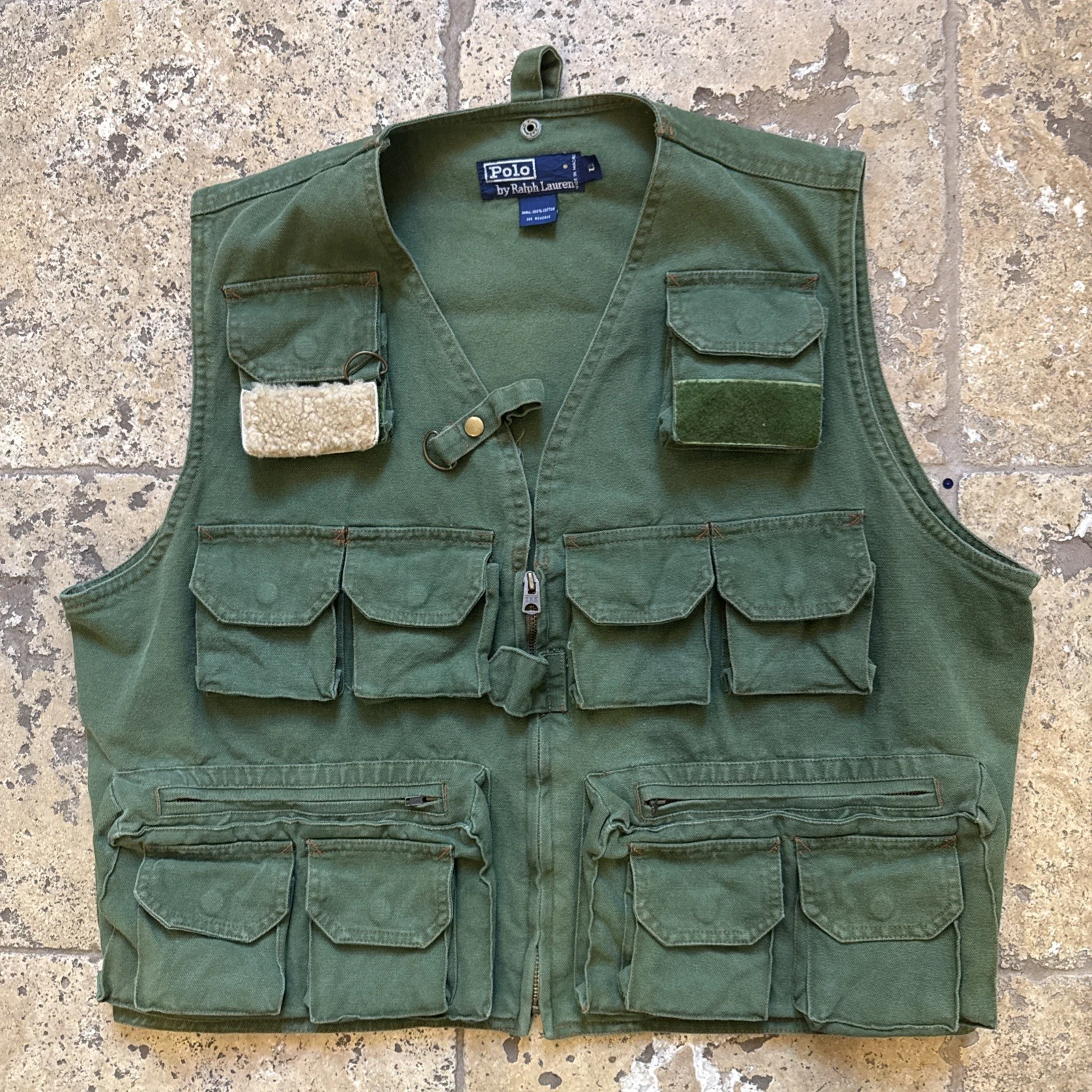 Vintage Polo Ralph Lauren Utility Tactical Canvas Vest Mens L Large Army Green