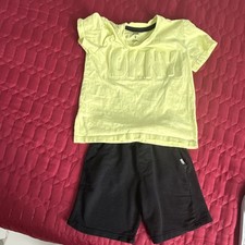 DKNY Boys 2-Piece Outfit Set Yellow T-Shirt Black Shorts Crew Neck Size 6