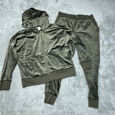 Felina Women's L Velour Hoodie Jogger Set Green H1058
