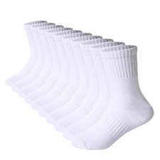 Kids Athletic Crew Socks Boys Girls Classics Cotton 9-12 Years 10 Pairs White