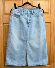 Old Navy Size 10 Blue Denim Skirt Front Slit High Rise Secret Smooth Pockets