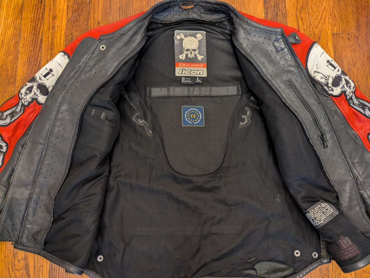Icon SKULL Leather Motorcycle Jacket NEW CE Armor Vented RARE