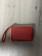 Coach Women's Peddled Leather Corner Zip Wristlet True Red One Size