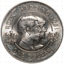1981 Bermuda Elizabeth II 1 Dollar Coin – Royal Wedding – Cupronickel