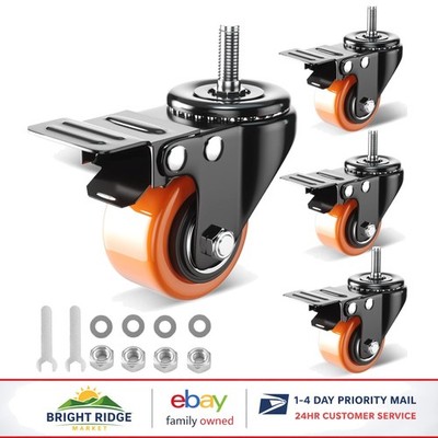 Threaded Stem Casters for Furniture and Carts, 2 Inch, 200 lbs Capacity