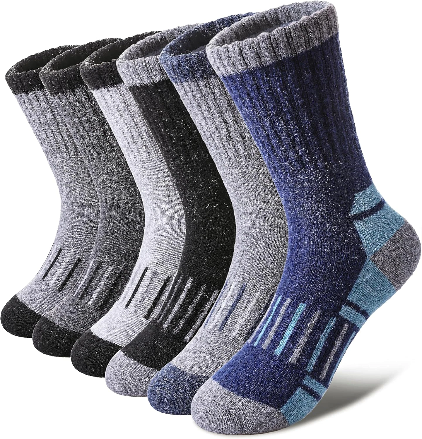 Kids Merino Wool Hiking Socks 6 Pairs Thick Thermal Boot Cushion Crew Socks