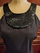 Connected Apparel Black Beaded Neck   Sheath Cocktail Dress Size 6
