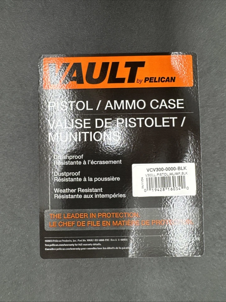 Estuche para pistola Pelican Vault V300 grande a prueba de aplastamiento y polvo con espuma - negro Foto 2 de 4