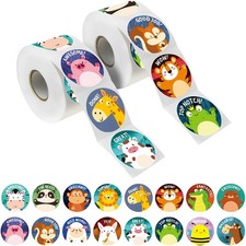 600 PCS Round Animal Stickers, Adorable Incentive Stickers in 16 Designs Part...