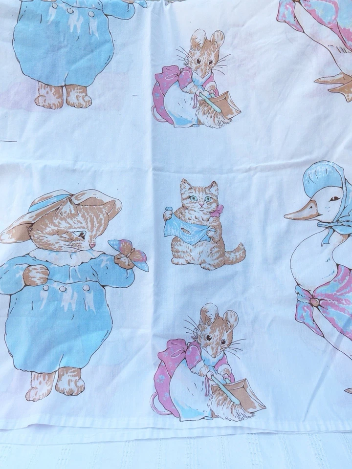 Vtg Beatrix Potter Peter Rabbit Jemima Jeremy Fisher Appliqué Fabric Panel 17x46 - Image 4 of 4