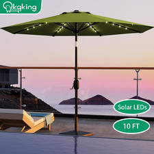 10 FT Patio Umbrella Tilt w/ Solar LED Light UV Protection Waterproof Pool Green
