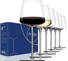 White Red Wine Glasses Set of 6 – 18oz Clear【Hand Blown】 Cry