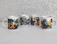 Colorful Butterfly Floral Mug Butterflies Coffee 3.5" H Handled Cup Set Of 4