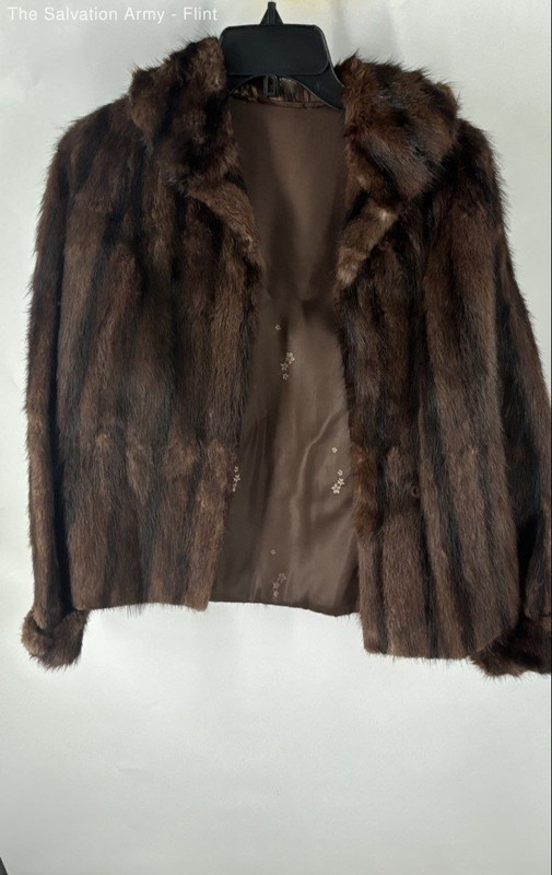 Womens Brown Black Animal Print Genuine Fur Long Sleeve Winter Jacket No Size
