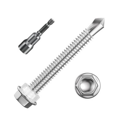 150 PCS #12 x 2 inch Self-Drilling Screws 410 Stainless Hex Washer Head