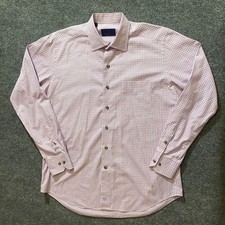 David Donahue Dress Shirt Mens L Pink Purple Check 100 Cotton Long Sleeve