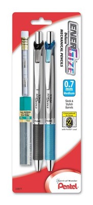 Pentel EnerGize Automatic Pencil with Lead and Erasers, 0.7mm, Assorted, 2 Pack