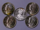 5x 1/10 Troy OZ .999 Fine Silver Rounds - 1/2oz TOTAL Mercury, Walking Liberty