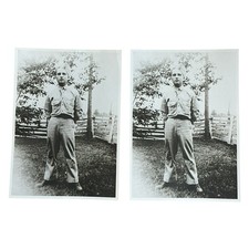 WWII Era Soldier Photograph 2 Identical Vintage Black White Military Photos